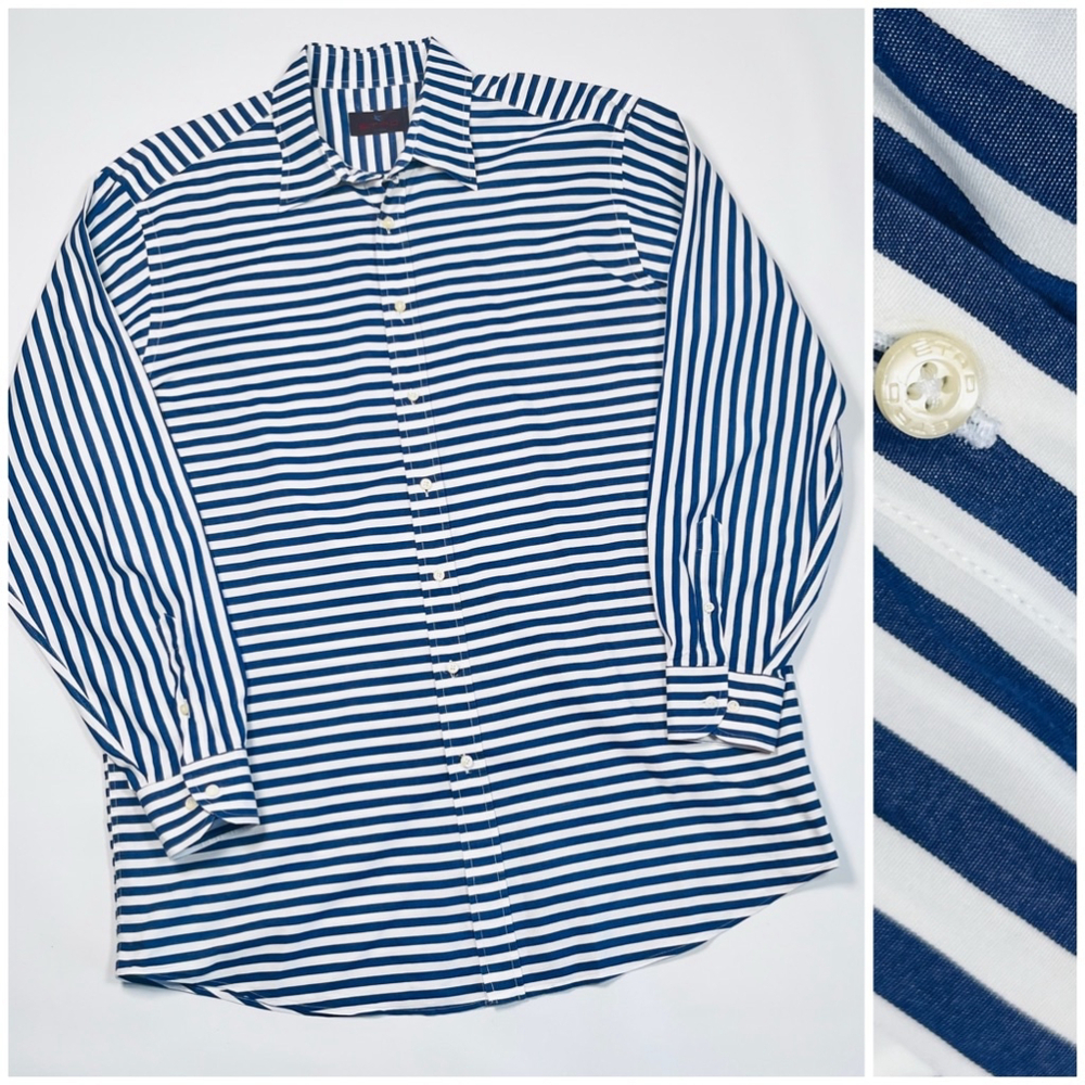 Men's Etro Blue & White Striped Nautical Long Sleeve Shirt
